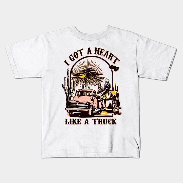 Quotes Funny Aesthetics I Got A Heart Like A Truck Western Country Music Cowboy Kids T-Shirt by masterpiecesai